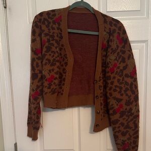 Leopard Print Brown Cardigan Sweater